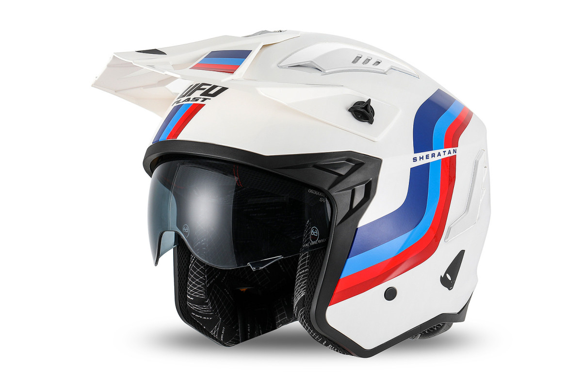 Sheratan cross jet helmet white, red, blue